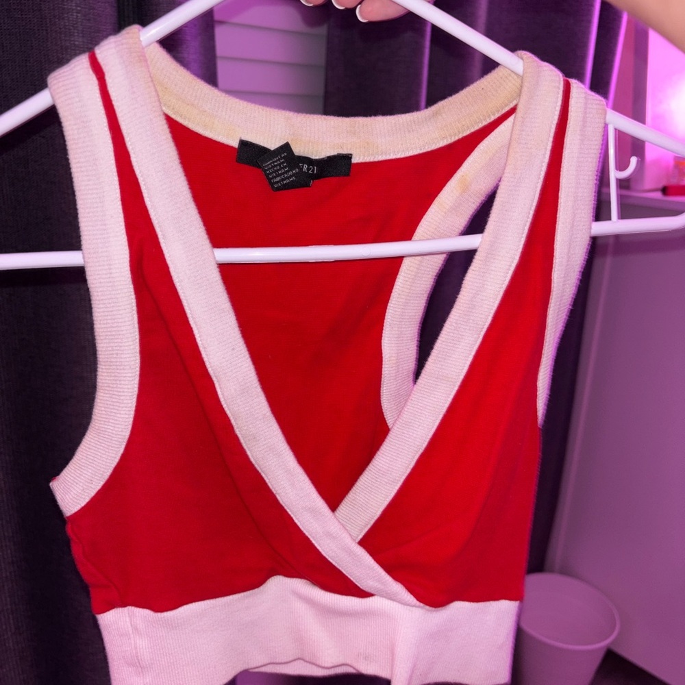 Forever 21 red and Cream crop Top